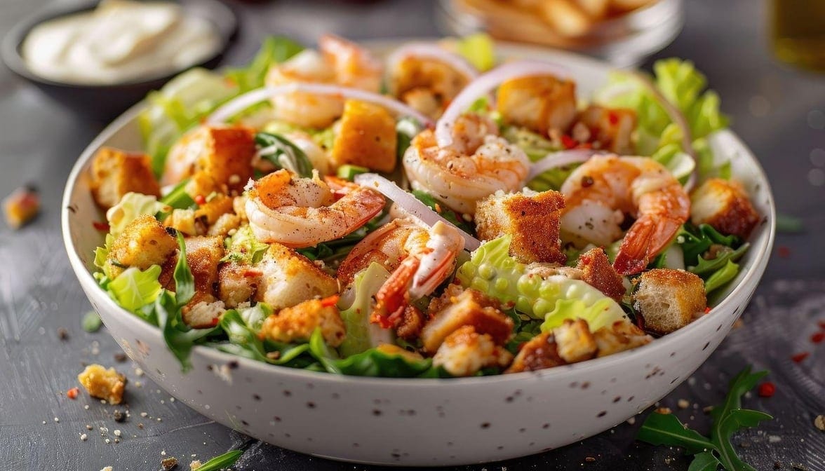 Caesar Salad W/ Shrimp.
